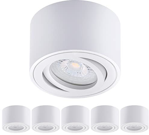 Oktaplex 6 Stück Aufbauspot Lile Weiß - inkl. LED Modul 3-stufig dimmbar 4,8W 230V 3000K Warmweiß 80x50mm Aufputz Aufbaustrahler Alu schwenkbar