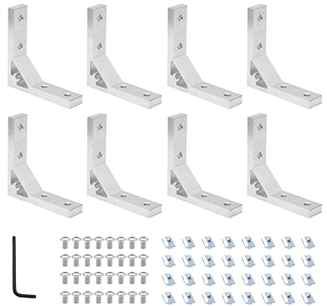 Juego de 8 soportes de esquina 2020 con 32 tuercas de ranura M5 T, 32 tornillos M5 x 12 mm y 1 llave M3 para perfiles de extrusión de aluminio de la serie 2020