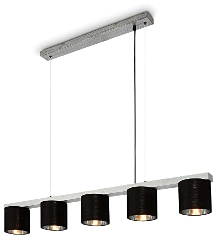 BRILONER - Pendelleuchte mit Lampenschirm aus Stoff, E14 Fassung, max. 25 Watt, Hängeleuchte, Hängelampe Esstisch, Esszimmerlampe hängend, Wohnzimmerlampe, Küchenlampe, 110x150x136 cm, Antik-Silber