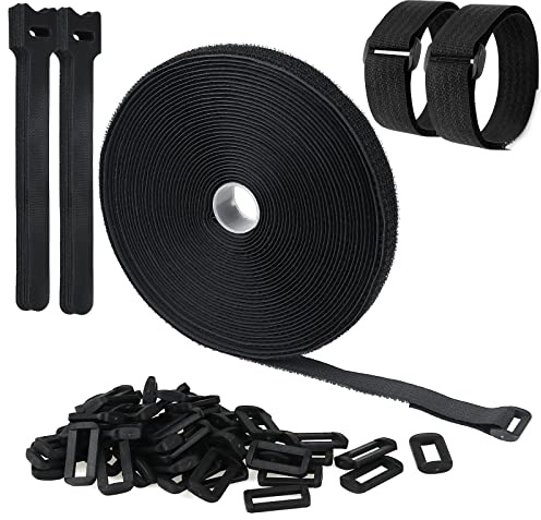 10m Klettband mit 50 Schnalle und 20 Klettkabelbinder,20 mm breit,Frei geschnittener klettbänder,Klett Kabelbinder zum Organisieren Ihrer Schnüre,Kabel, Schläuche usw
