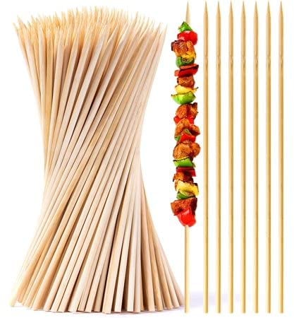 JKG® 100 BBQ Bamboo Skewers Sticks - Barbeque Wooden Cocktail Skewers | Marshmallow Roasting Sticks | Extra Long BBQ Kebab Skewer Sticks Chocolate Fountain | Fruit Sticks | BBQ Accessories [12/30cm]