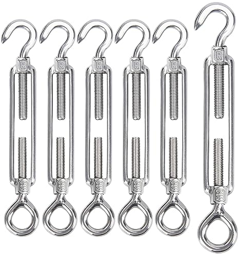 GothicBride 6 Pièces Tendeur Cable M8, Tendeur Fil A Linge Inox 304, Tendeurs Réglables pour Fil à linge Extérieur, Corde à Linge, Cable Inox, Suspendre,Cable de Garde Corps