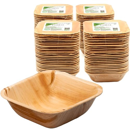 ECODECO Lot de 100 assiettes compostables en feuille de palmier - 12,7 cm - Jetables et écologiques comme des assiettes de fête en bambou