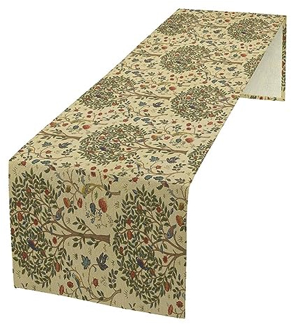 William Morris Tischläufer mit Vintage-Blume, schöner Vintage-Boho-Stil, Blumenmuster, Baum, Pflanze, Vögel, für Zuhause, Küche, Esstisch, Dekoration, 33 x 91,4 cm