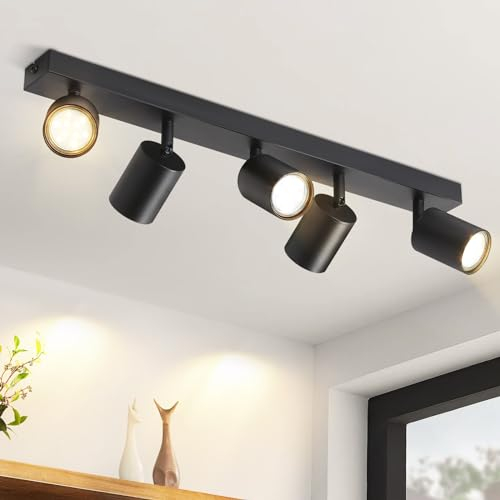 ZMH Deckenstrahler Weiß Deckenleuchte 5 flammig: GU10 Deckenlampe Spots 350°Schwenkbar Deckenspots Modern Flurlampe Industrial Wandstrahler für Wohnzimmer Schlafzimmer Küche - Ohne Leuchtmittel