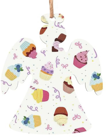 Köstliche Weihnachtskugeln aus Holz mit Cupcake-Muster zum Aufhängen am Weihnachtsbaum, Kamindeko, Geschenkanhänger