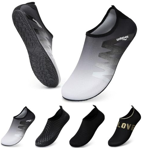 WateLves Wasserschuhe Badeschuhe Damen Herren Aquaschuhe Strandschuhe Schnell Trocknend Slip on Breathable Surfschuhe Unisex Schwimmschuhe für Beach Pool Surfen Yoga Grau Schwarz 40/41