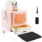 HelloMiao Caja de Arena para Gatos Completamente Cerrada con Tapa, Tipo de cajón, desodorizante, Grande, Plegable, con Pala de plástico para Mascotas, Adecuada (Rosa+Estera Negra)