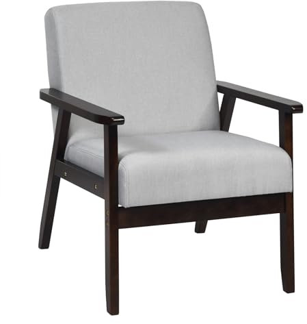 HOMASIS Sessel gepolstert, ergonomischer Loungesessel mit Armlehnen & Rückenlehne, Relaxsessel mit Holzrahmen, moderner Einzelsofa für Schlafzimmer, Wohnzimmer, Büro, 58,5 x 70 x 79 cm (Hellgrau)
