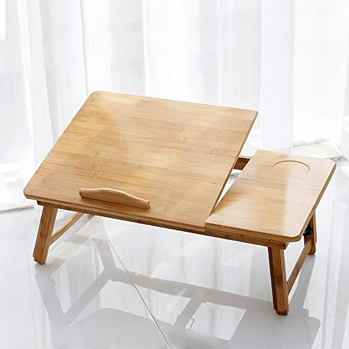 Table Portable pour Ordinateur,Table de lit Pliable en Bambou,Plateau Réglable pour Ordinateur Portable,avec Pieds Réglables et Plateau Inclinable,Support d'Ordinateur,Canapé Lit (66 * 35 * 30cm-1)