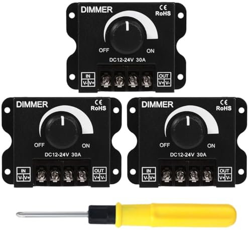 ACMEROTA Dimmer rotativo 3 pezzi LED Dimmer Controller 12V-24V 30A 144W PWM Nero