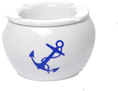 Seaside No.64 - maritimer Aschenbecher mit Deckel - weißer Zigarettenhalter mit nostalgischem Anker in blau - Kippensammler aus Dolomit/Keramik - Sturmascher für Innen- und Außenbereich (Standard)