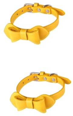 INOOMP 2stücke Pu Hundekragen Mit Schleife Stylischer Und Praktischer Halskragen Für Katzen Und Hunde Gelb Robustes Pu-Material Modische Haustiere Und