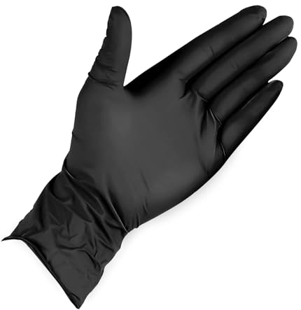 QLV Nitrile Disposable Gloves, Powder-Free, Latex-Free, Non-Sterile, Black, Single Use, Box of 100 (Large)