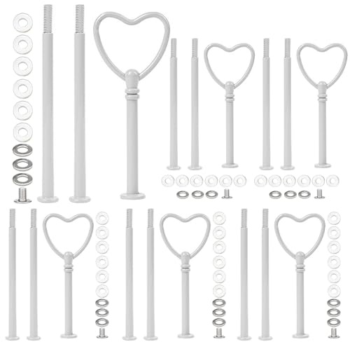 Pasdrucn 6 Pack Etageren Stangen Set, 3 Etagere Stangen, Etagere Bausatz Vintage Metallstange, Metallstangen Mittellochausstech, Etagen Etagere Schwarz, Hochzeitstorte Tortenständer (Weiß)