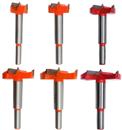 NIYATA 6 Piece Forstner Drill Bit Set, Wood Drill, Forstner Drill, Carbide 25/30/40/45/50/60 mm Forstner Bit Wood Drill, Woodworking Multi-Purpose Drill Bit for Plastic Wood Hardwood