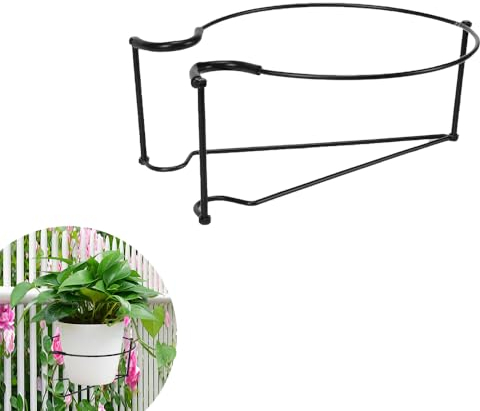 Hanging Plant Holder, Plant Holder for Pots On Railing, Metal Balcony Planters Railing Hanging Stand, Plant Baskets Shelf, Iron Rack Hanging Railing Planters for Outdoor Plants Holder,Detachable (1PC)
