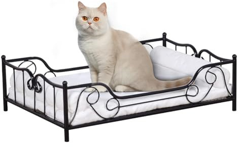 Cat Sofa,Pet Couch Bed with Metal Frame, Detached White Velvet Cushion, 2 Pillow for Cat and Puppy