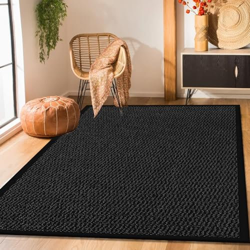 Heavy Duty Anti Slip Rubber Backing Water Absorbent Floor Mat - Durable Pets Muddy Paws Dirt Trapper Machine Washable Kitchen Area Rug Carpet Mat - 120 x 150 cm, Black