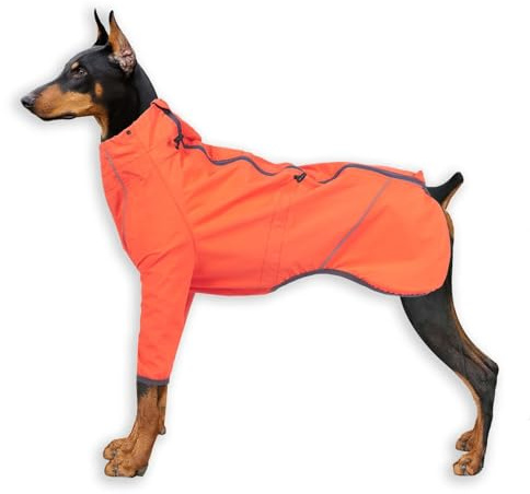 Monkimau Hunderegenmantel | Wasserdicht, Atmungsaktiv & Reflektierend | Regenjacke für mittelgroße bis sehr große Hunde | Mit Leinenöffnung und Verstellbaren Gummizügen (Orange, L)