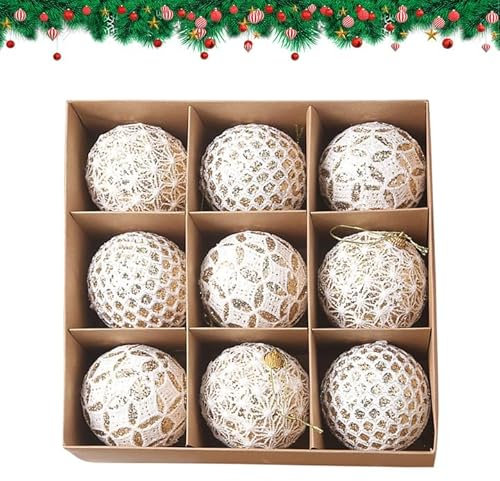 9 Stück Christbaumkugeln 8cm Weihnachtskugeln Weiß Funkelnde Bruchsicherem Kunststoff Christbaumschmuck Weihnachtskugeln Ornament Frozen Winter Hängen Anhänger Urlaub (Sekt)