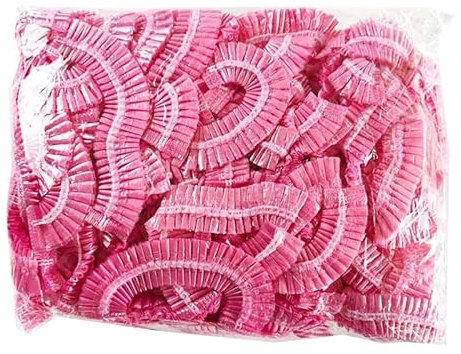 Mcoser Pink 100Pcs Disposable Plastic Elastic Shower Cap, Waterproof Hair Cap, Laboratory Head Cover, Cooking, Spa, Hotel, Home Use