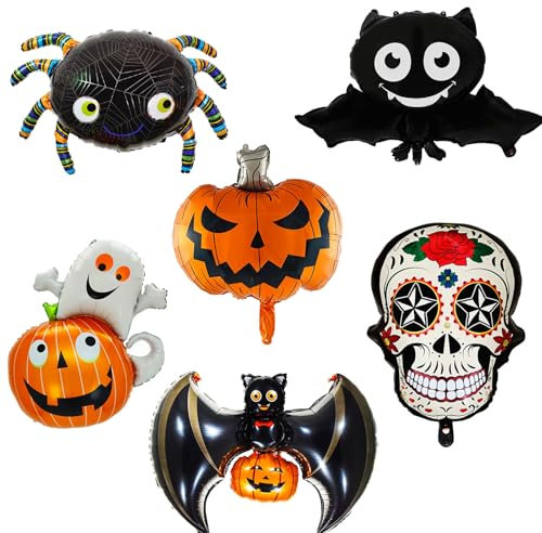 Halloween luftballons set, 6 luftballons halloween deko kinder, Enthält Spinne, Skelett, Fledermaus und kürbis deko Ballons, halloween accessoires Geeignet für halloween party Geburtstagspartys
