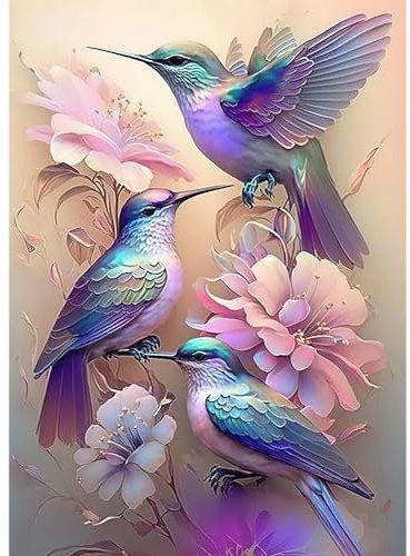 KEYIFA 5D Kolibri Diamond Painting Set für Erwachsene, DIY Diamant Painting Bilder Art Kristall Set, Diamond Painting Zubehör Full Drill Blumen Bilder, Home Wand Dekor 30x40cm