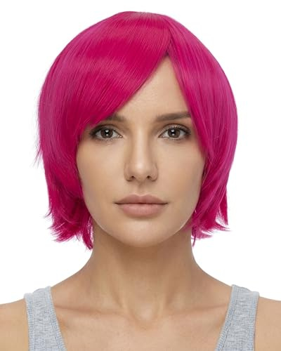 BUYOGET Anime Wigs 8 Inches Short Rose Straight Universal Cosplay Wig | Costume Wigs for Men Women Heat-resistant Synthetic Hair Adjustable Size, Great for Daily Wear and Halloween Parties