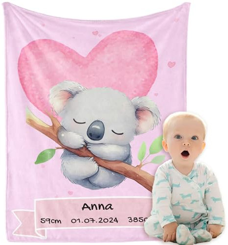 iDIY personalisierte geschenke baby babydecke mit namen - babydecke personalisiert kuscheldecke kinder neugeborenen geschenk, personalisierte geschenke für baby junge mädchen GeburtsInformationen rosa