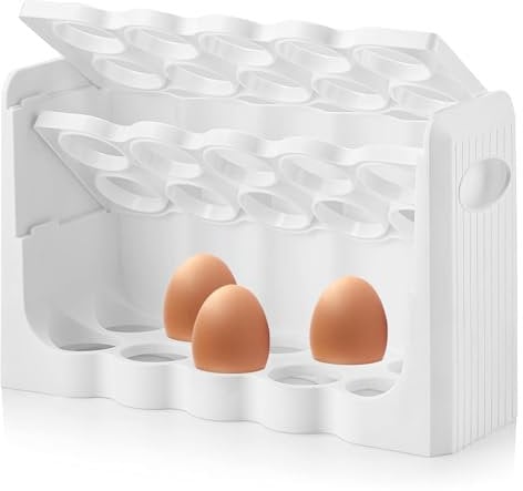 GEEZY 3 Tier Egg Holder Storage – Holds 30 Eggs, Durable & BPA Free with Side Handles – Space Saving Organiser for Fridge & Kitchen Counter, Ideal Housewarming Gift
