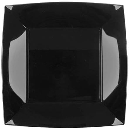 Monouso | 15 Platos Llanos Cuadrados de Plástico PP, 23x23cm, Negros, Apto para Lavavajillas y Microondas, Reutilizables, Hasta 125 usos, Plástico Duro, Reciclable, Eventos, Catering, Cocina.