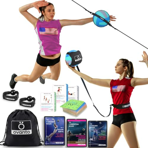 OVANTO Volleyball-Trainingsgerätehilfe - Solo-Volleyball-Ausrüstung in 4 Stilen zum Servieren, Spike, Setzen und Passieren wie ein Profi - Verstellbare Volleyball-Übungsgeräte Geschenk für Anfänger