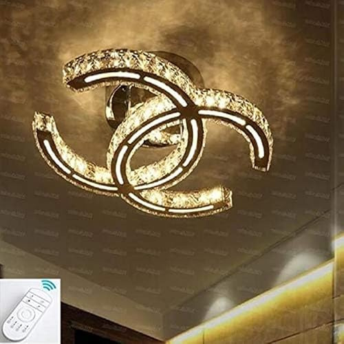 Diagwache 2025 Moderner Kristall-Kronleuchter, LED-Deckenleuchte, 18 W LED-Edelstahl-Kristall dimmbare Fernbedienung Unterputz-Deckenleuchte für Esszimmer Schlafzimmer (35 x 25 cm)