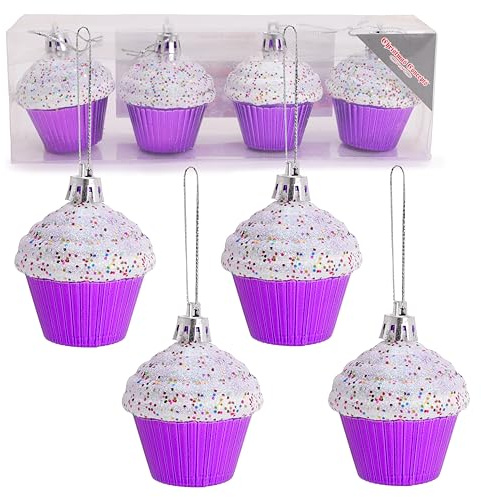 Christmas Concepts® Cupcake-Kugeln, glitzernd, 4 Stück, 60 mm, Violett