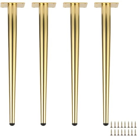 HDEYRSX 4 Stück Tischbeine Verstellbar Möbelfüße Konisch Sofa Stützfüße Schrankfüsse Metall Füße Beine für Couchtisch Fernsehschrank Bett Nachttisch,mit Schrauben (Gold,25cm)