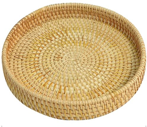 1 Bandeja de ratán, Bandeja para Servir de Mimbre Redondo de 9 Pulgadas para Comida, bocadillos y decoración del hogar