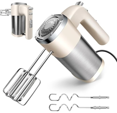 400W Elektrischer Handmixer, 5-stufiger elektrischer Mixer mit Schneebesen aus 304 Edelstahl, Knethaken, Kuchenmixer, Teigkneter zum Backen und Kochen, Turbo Boost