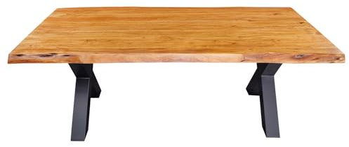 Riess Ambiente Massivholz Esstisch Mammut 200cm - Natur schwarz - Akazie Metall - X-Gestell Baumkante