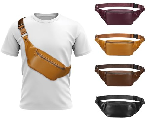 SUIKIHUM Gürteltasche aus weichem Leder für Damen und Herren, Crossbody-Hüfttasche mit verstellbarem Riemen, große Tasche, stabile Reißverschlüsse, für Reisen, Wandern, Laufen, beige, 10.2 x 4.3 x