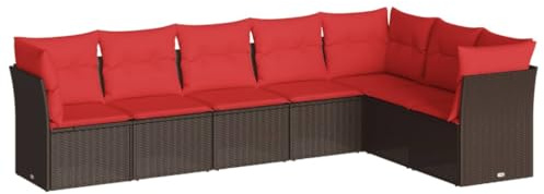 vidaXL 7 Piece Garden Sofa Set with Brown Faux Rattan Cushions