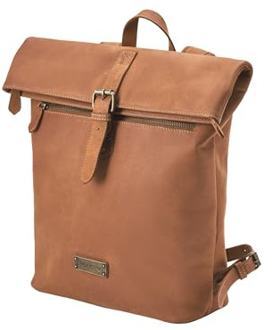 DRAKENSBERG Leder Roll-Top Rucksack 'Paula' Damen, Herren, kleiner Tagesrucksack mit 15 Laptopfach, bis 16L - Cognac-Braun, DR00469