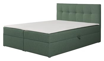 RAVIO Boxspringbett Toronto mit 2 Bettkästen, Bonell-Federkernmatratze H3, Schaumstoff-Topper im Set enthalten, Polsterbett mit Stauraum (Grün (Herbi 10), 180 x 200 cm)