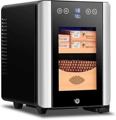 Elektrischer Zigarren-Humidor 8L Zigarren Humidor Schrank für 100 Count Zigarre mit Kühltemperatur Leise Kontrolle Doppelscheibe Glastür & Zedernholz Regal & Schublade Geschenk für Männer
