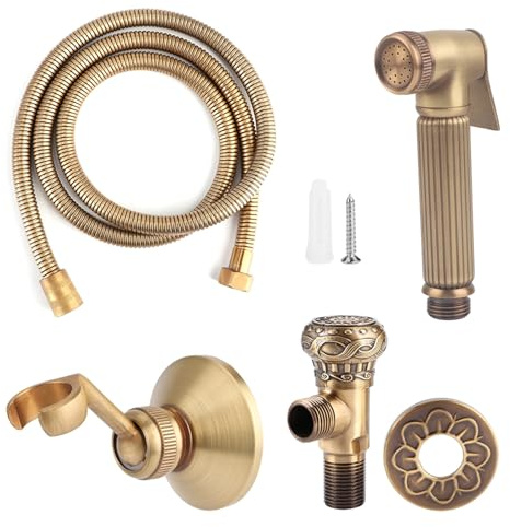Lvifloae Vintage Messing Handheld Bidet Sprayer Toilette Handheld Bidet Spray Spray Kopfhalterungsschlauch Set Badezimmerzubehör geeignet für weibliche Haustierdusche geeignet