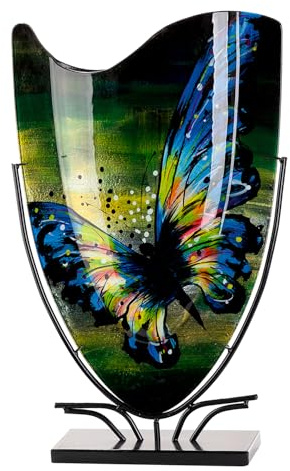 Glas Art Bodenvase Schmetterling - Glas - blau grün - Höhe 57cm x Breite 35cm - handbemalt und Nicht wasserdicht