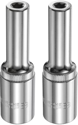 sourcing map Lot de 2 douilles E-Torx 1,27 cm E8 femelle 7,9 cm de long - Manchon Torx extérieur profond chromé à 6 points pour réparations automobiles et entretien domestique