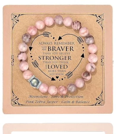 RhiVrillion Bracciale Quarzo Rosa 8 mm, Bracciale Pietre Naturali Donna, Amicizia Protezione Eleganza