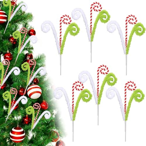Lot de 6 Sucre d'orge Deco Noel, Decoration Noel Sapin, Canne a Sucre Deco de Noel, Candy Cane Rouge et Blanc, Décorations Sucre Dorge Bonbon Deco Noël Sapin Maison Interieur Exterieur
