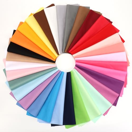 DENUOTOP Baumwollstoff Patchwork Stoffe 32 Stück, Einfarbige Stoffreste zum Nähen 25 x 25 cm, Buntes Cotton Fabric Stoff zum Nähen für DIY Handwerk Quilten Puppenkleidung, DIY Stoffpakete